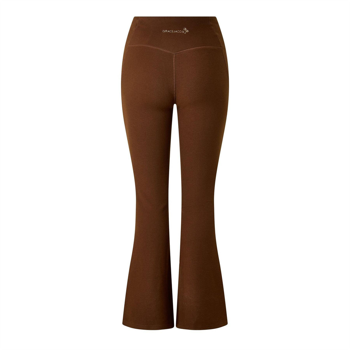 Chocolate Brown - Back - Grace Jacob Womens-Ladies Plain Flared Trousers