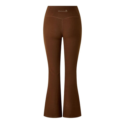 Chocolate Brown - Back - Grace Jacob Womens-Ladies Plain Flared Trousers