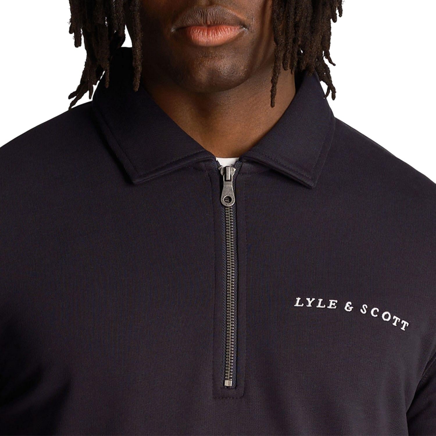 Navy - Side - Lyle & Scott Mens Embroidered Loopback Collared Sweatshirt