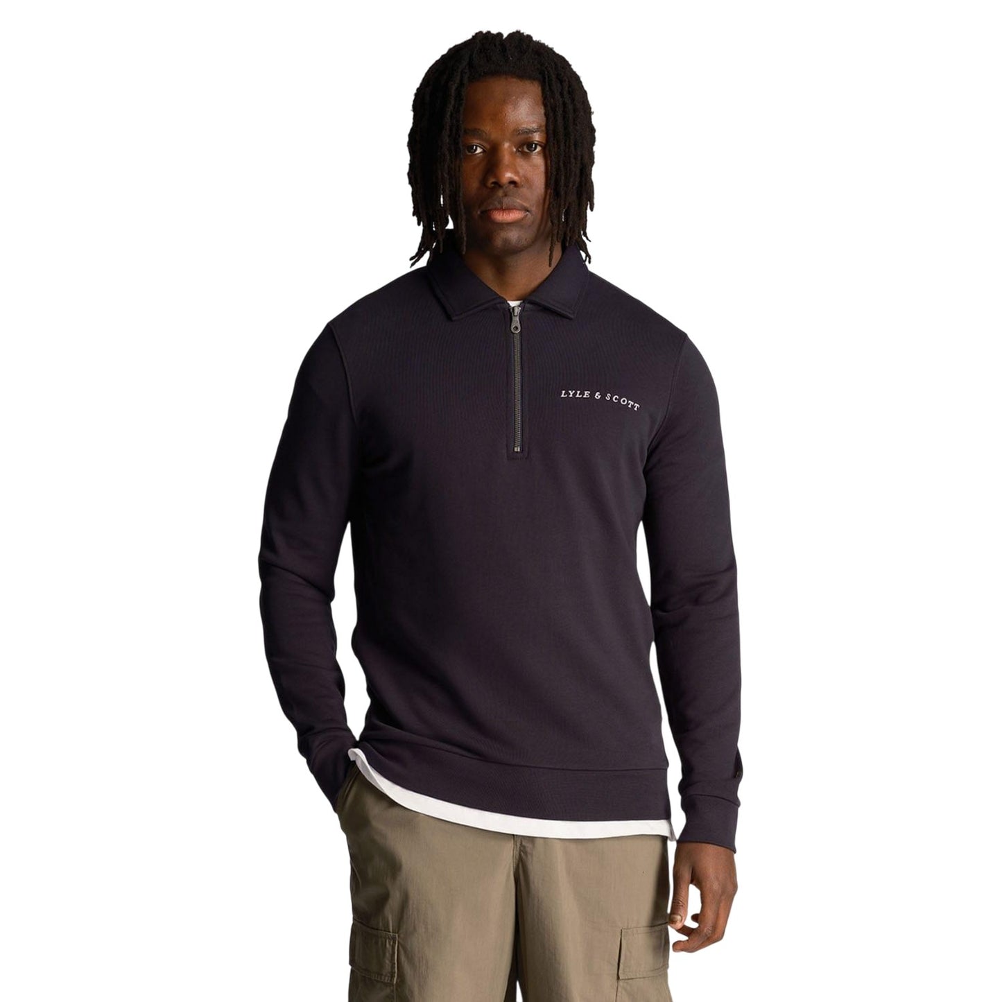 Navy - Lifestyle - Lyle & Scott Mens Embroidered Loopback Collared Sweatshirt