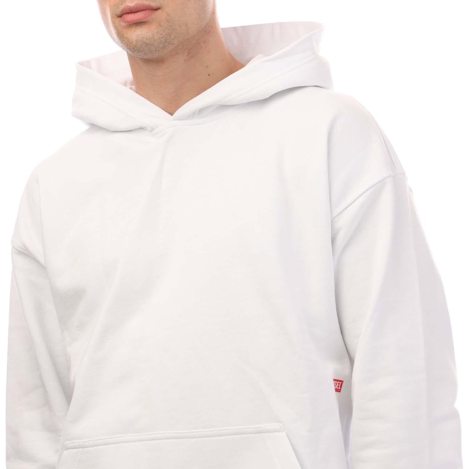 White - Side - Diesel Mens S-Boxt-Hood-N8 Back Print Hoodie