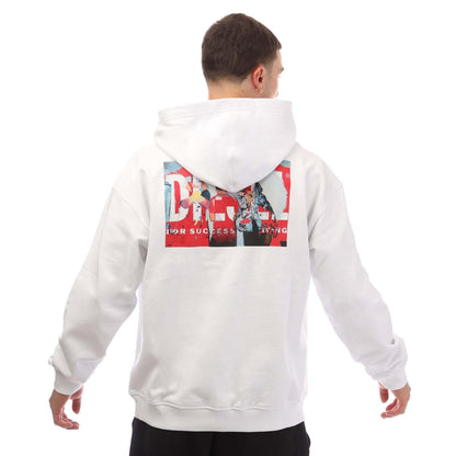 White - Back - Diesel Mens S-Boxt-Hood-N8 Back Print Hoodie