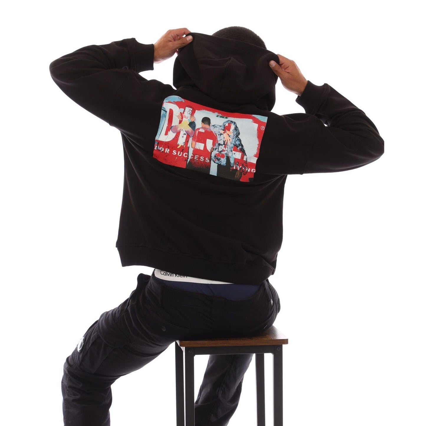 Black - Back - Diesel Mens S-Boxt-Hood-N8 Back Print Hoodie