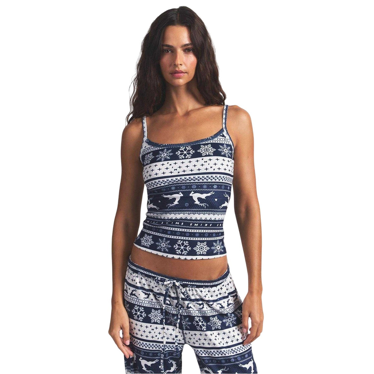 Navy - Lifestyle - Skims Womens-Ladies Fair Isle Pointelle Logo Camisole