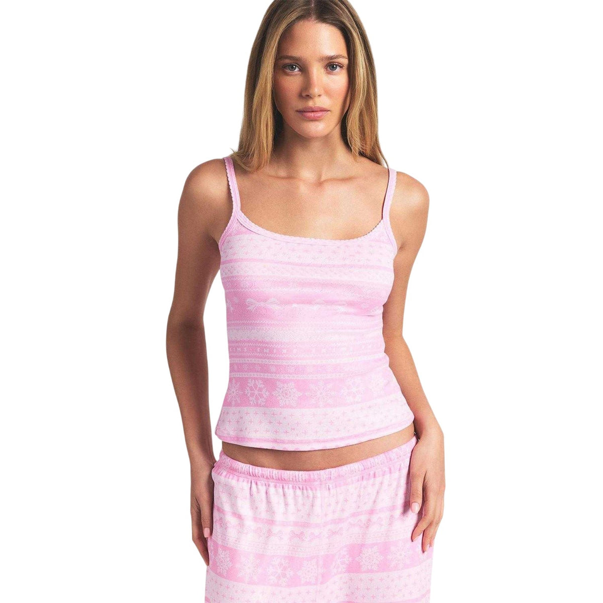 Bubblegum Pink - Side - Snowflake Womens-Ladies Logo Pointelle Fitted Camisole