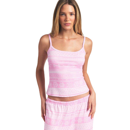 Bubblegum Pink - Side - Snowflake Womens-Ladies Logo Pointelle Fitted Camisole