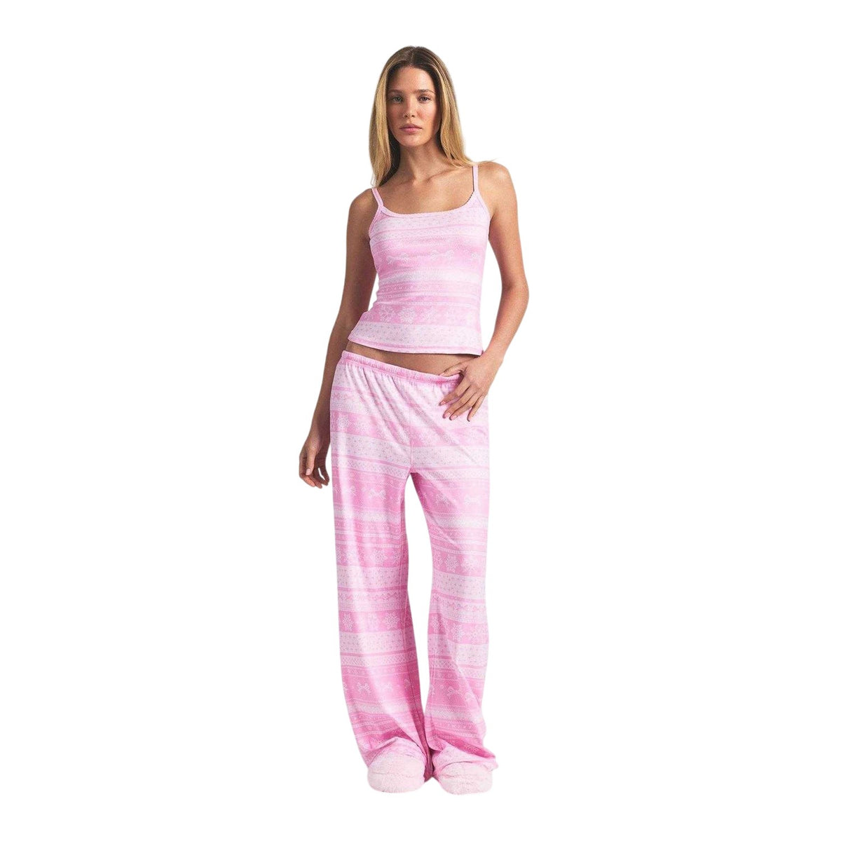 Bubblegum Pink - Pack Shot - Snowflake Womens-Ladies Logo Pointelle Fitted Camisole