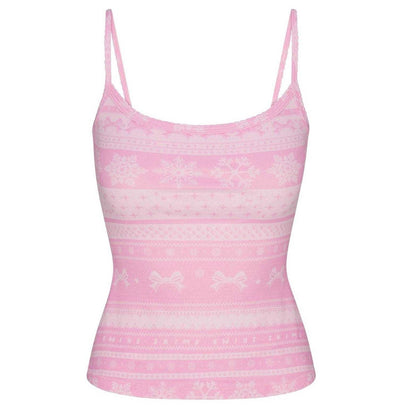 Bubblegum Pink - Front - Snowflake Womens-Ladies Logo Pointelle Fitted Camisole