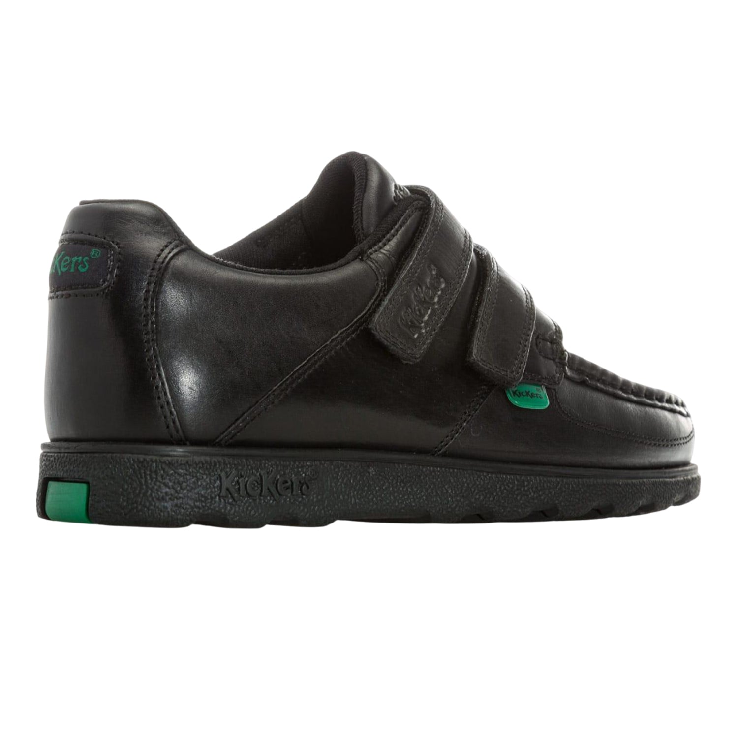 Black - Back - Kickers Boys Fragma Leather Hook and Loop School Shoes