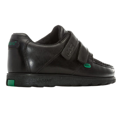 Black - Back - Kickers Boys Fragma Leather Hook and Loop School Shoes