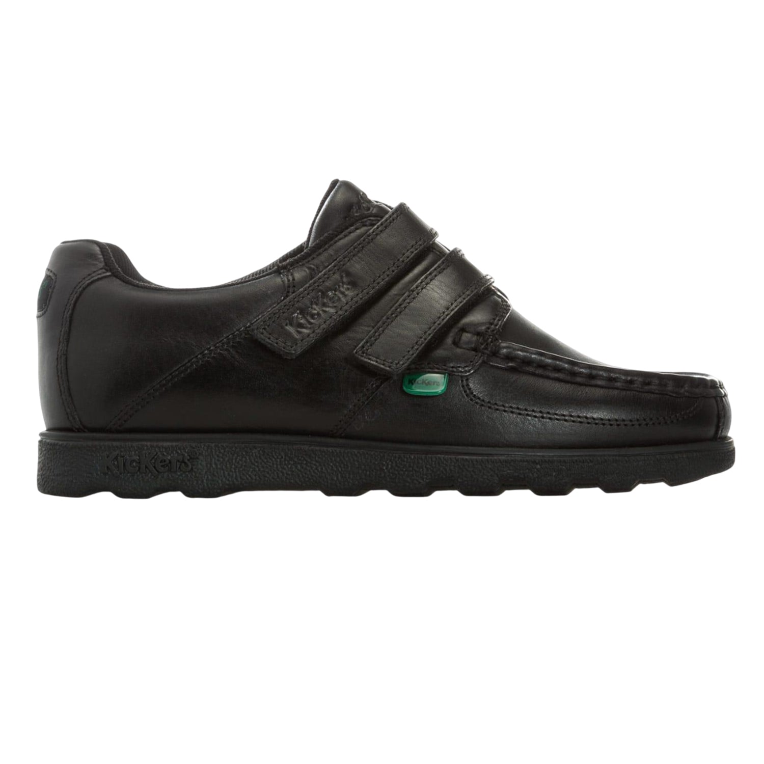 Black - Side - Kickers Boys Fragma Leather Hook and Loop School Shoes