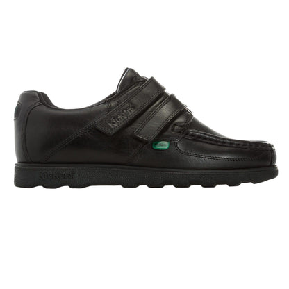 Black - Side - Kickers Boys Fragma Leather Hook and Loop School Shoes