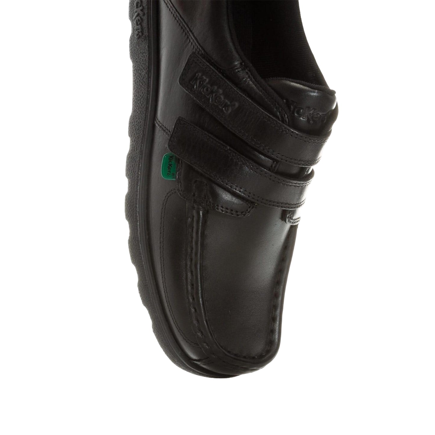 Black - Close up - Kickers Boys Fragma Leather Hook and Loop School Shoes