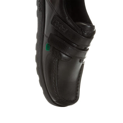 Black - Close up - Kickers Boys Fragma Leather Hook and Loop School Shoes