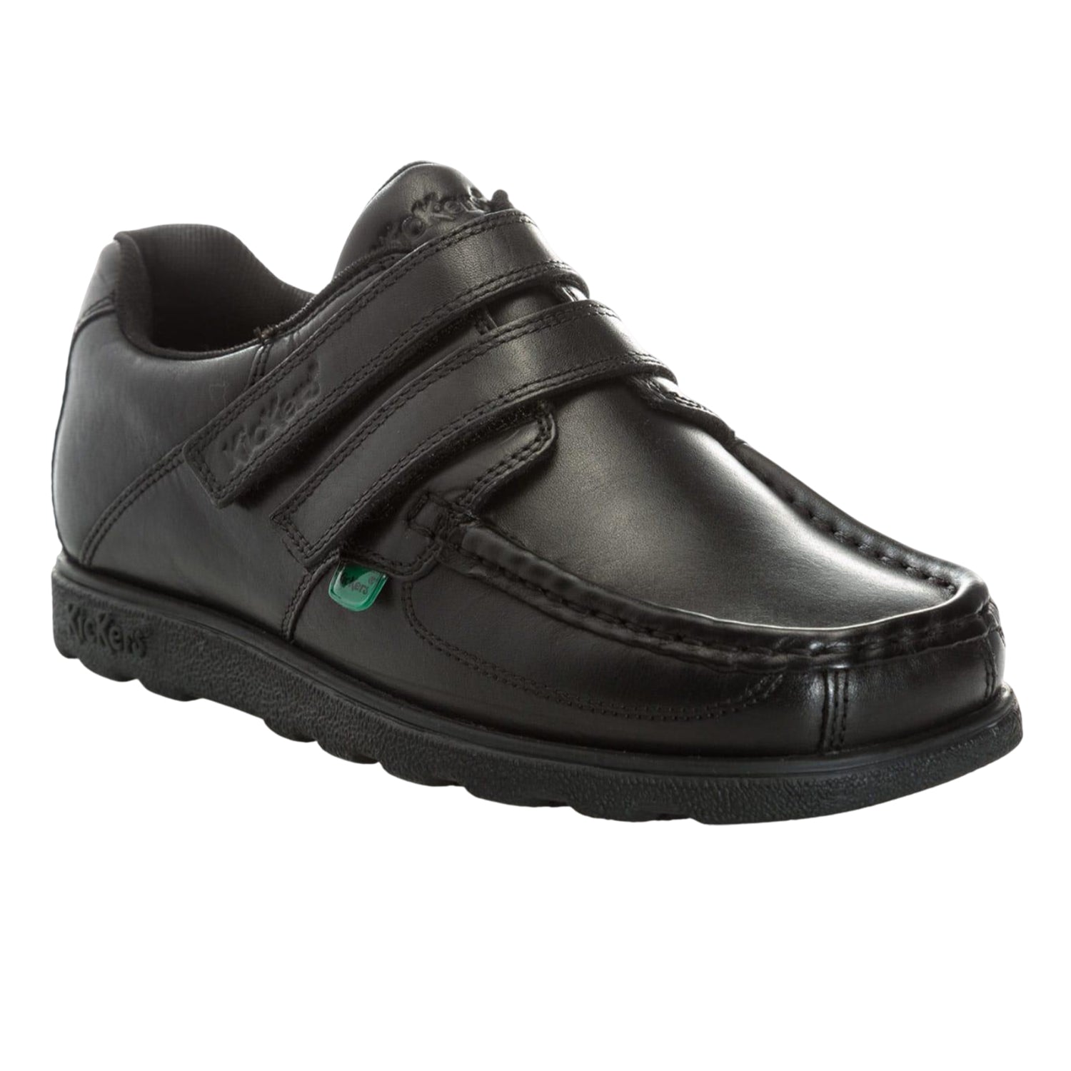 Black - Front - Kickers Boys Fragma Leather Hook and Loop School Shoes