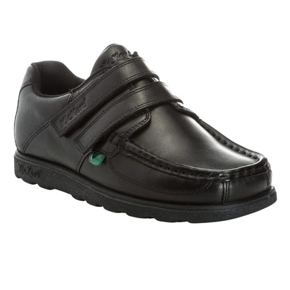 Black - Front - Kickers Boys Fragma Leather Hook and Loop School Shoes