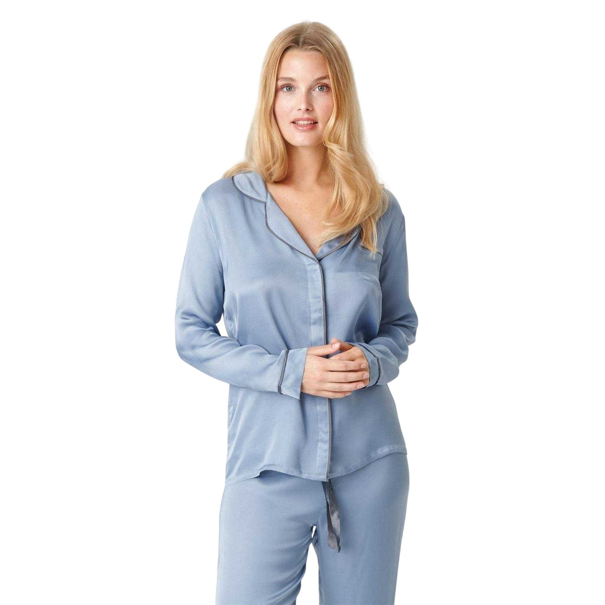 Light Blue - Lifestyle - CCDK Copenhagen Womens-Ladies Joseph Contrast Piping Long-Sleeved Pyjama Top