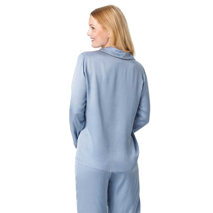 Light Blue - Pack Shot - CCDK Copenhagen Womens-Ladies Joseph Contrast Piping Long-Sleeved Pyjama Top