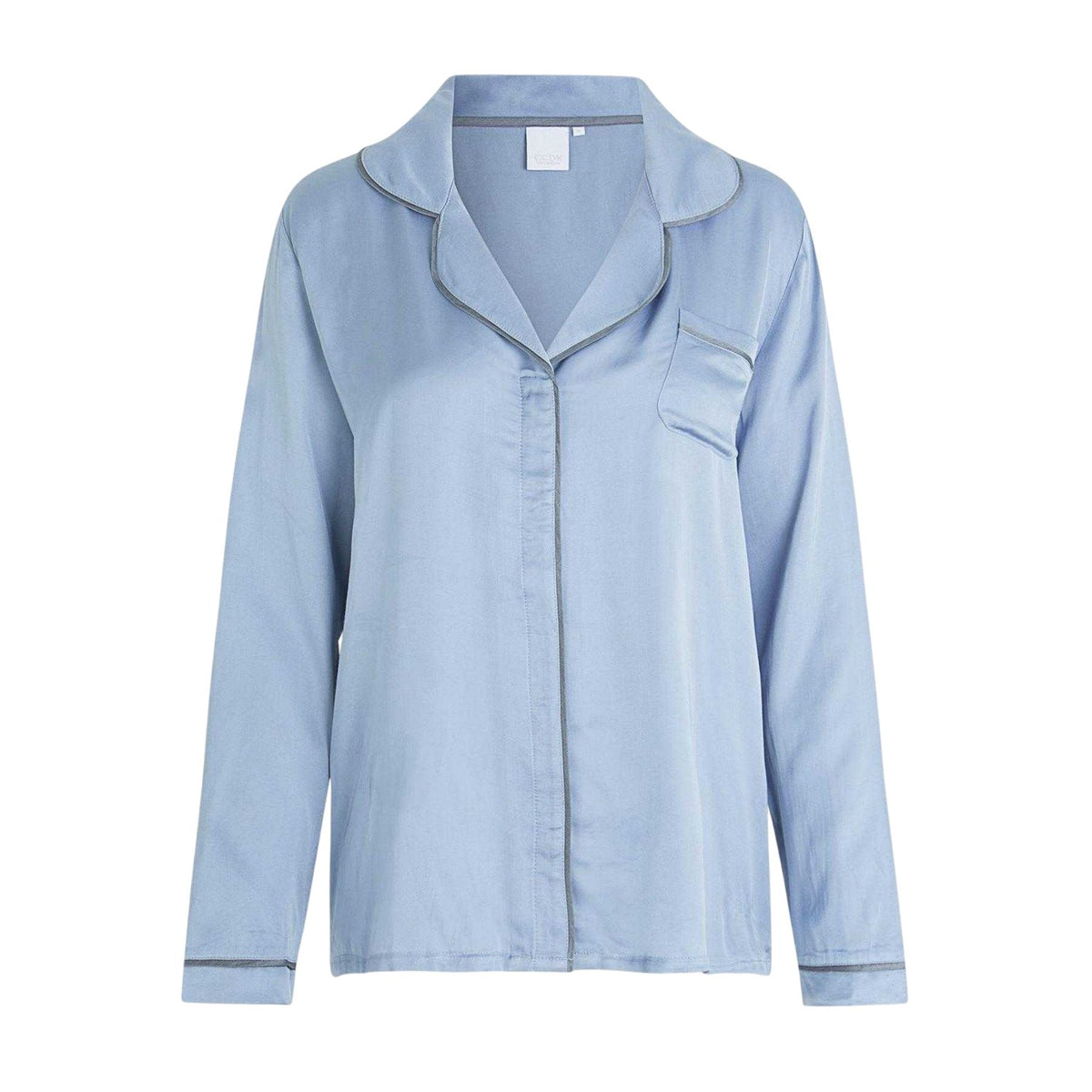 Light Blue - Front - CCDK Copenhagen Womens-Ladies Joseph Contrast Piping Long-Sleeved Pyjama Top