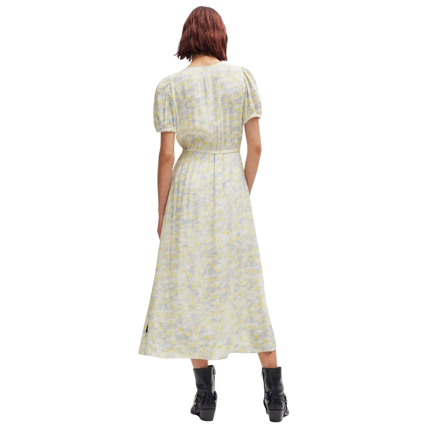 White-Yellow - Back - Hugo Womens-Ladies Kikoni-1 Wrap Front Dress