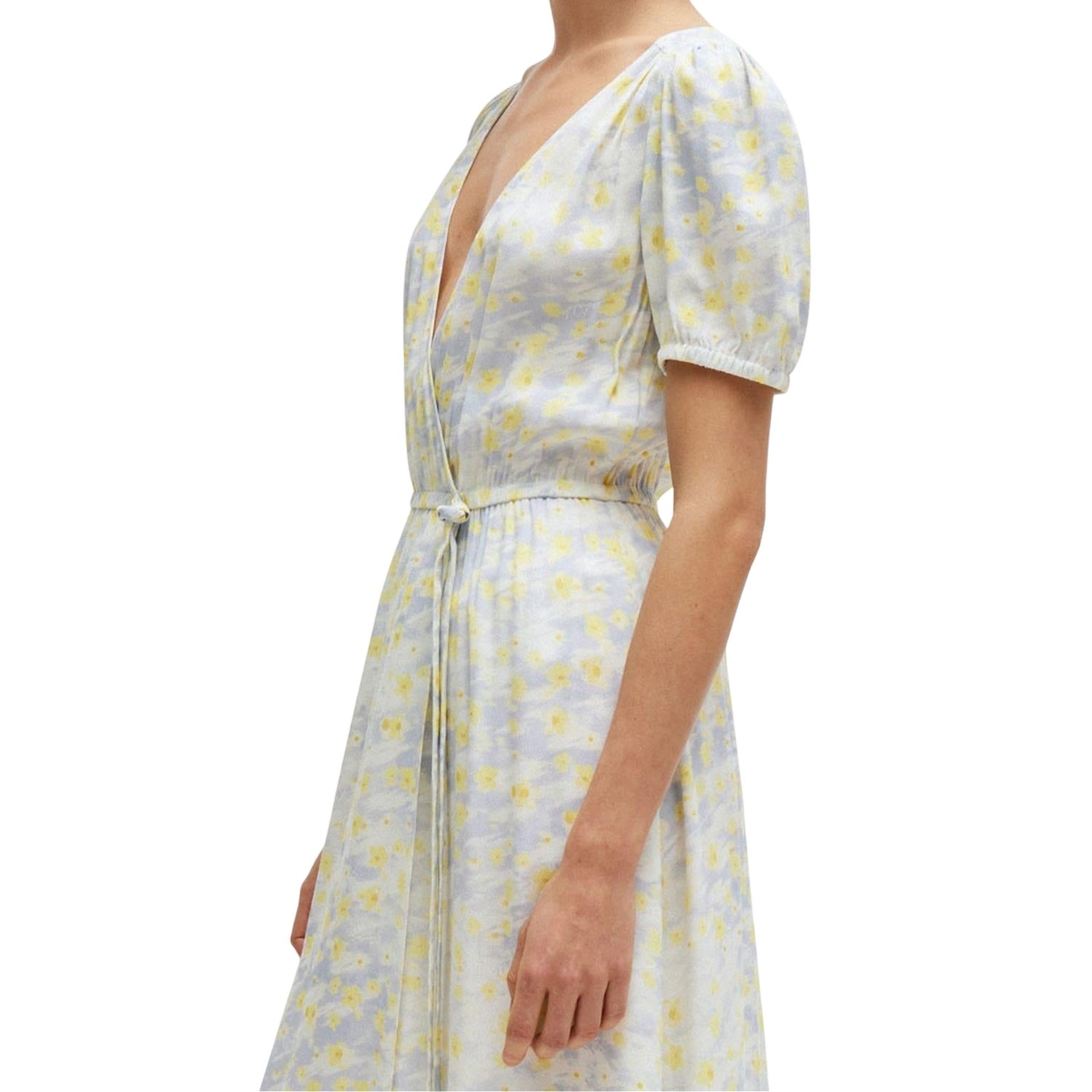White-Yellow - Side - Hugo Womens-Ladies Kikoni-1 Wrap Front Dress