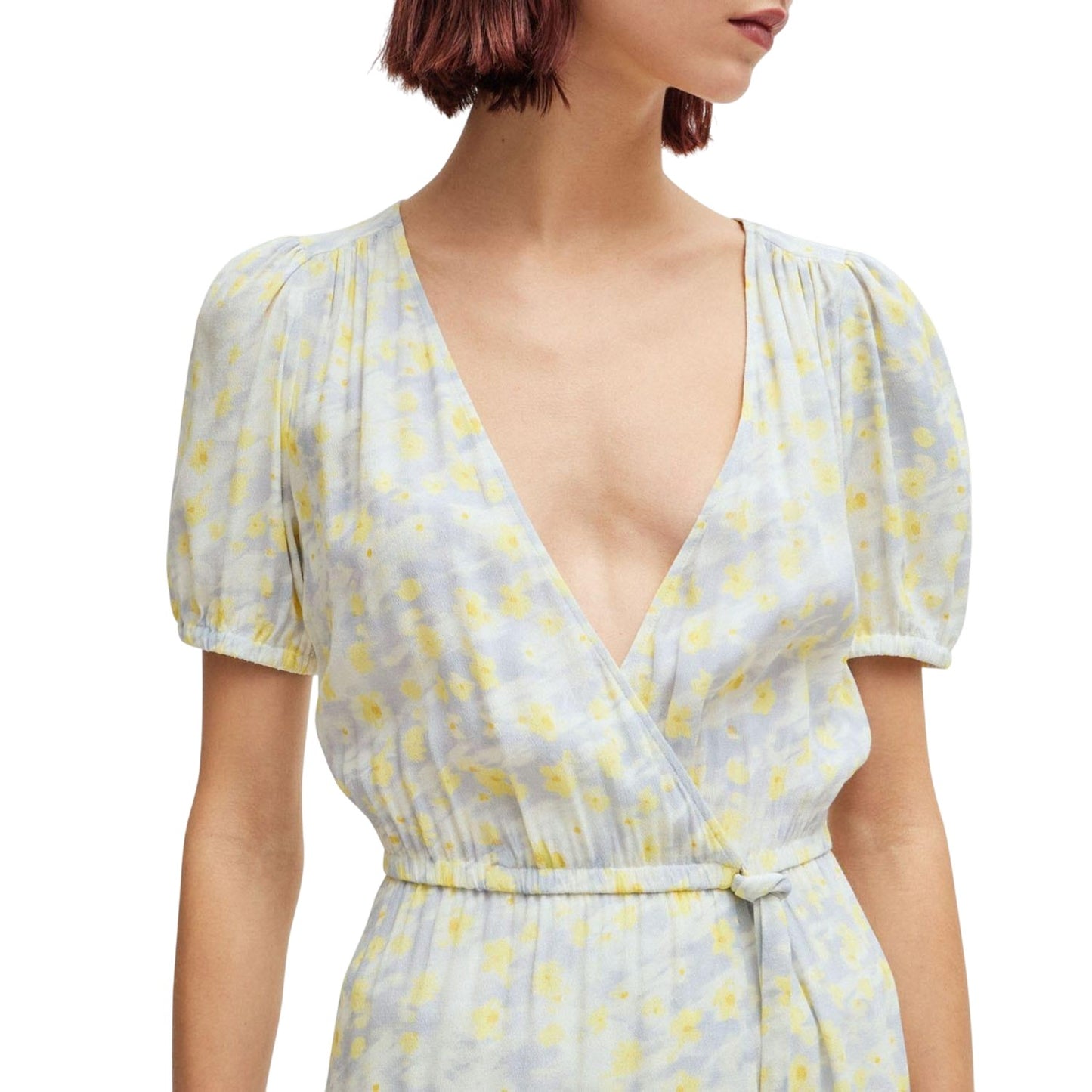 White-Yellow - Lifestyle - Hugo Womens-Ladies Kikoni-1 Wrap Front Dress