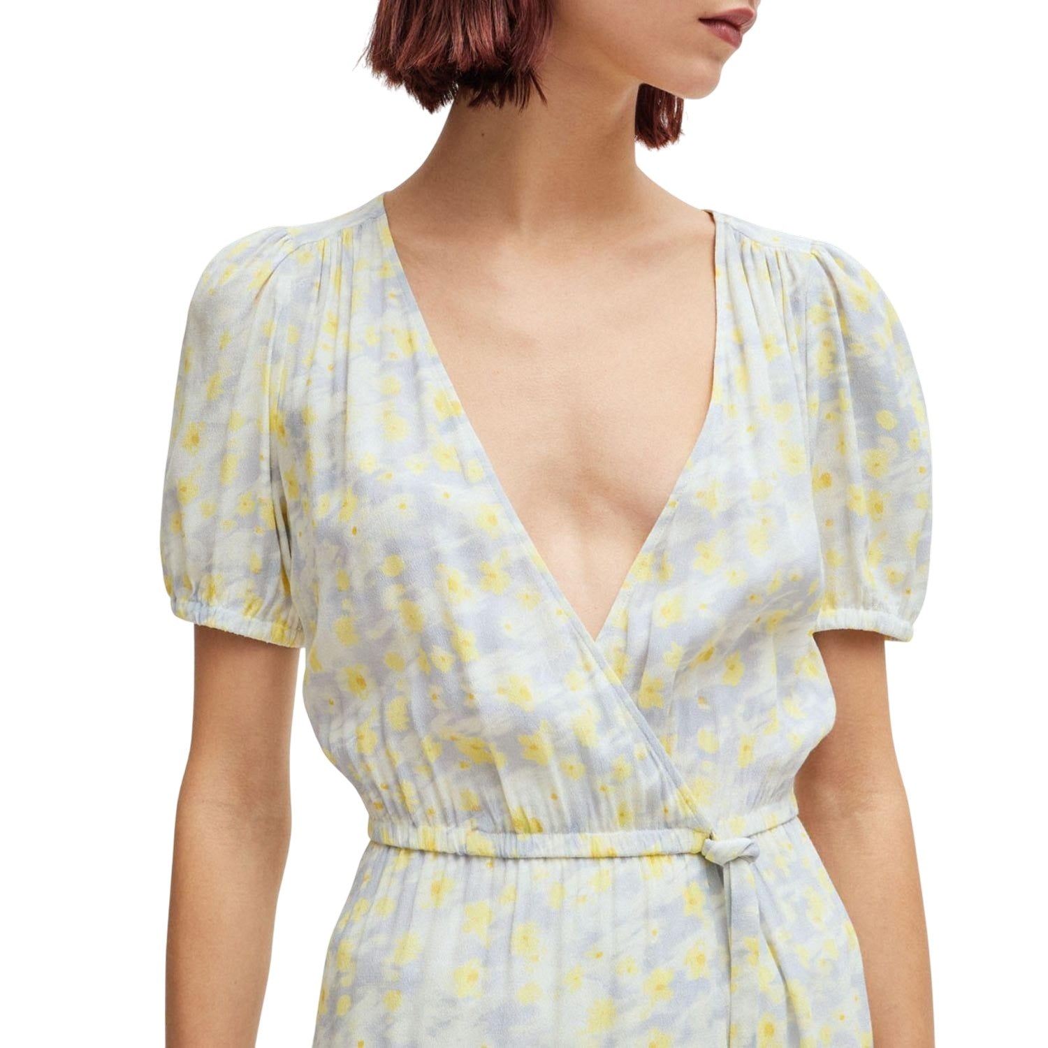 White-Yellow - Lifestyle - Hugo Womens-Ladies Kikoni-1 Wrap Front Dress