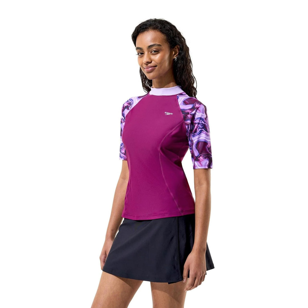 Black - Close up - Speedo Womens-Ladies Plain Swimming Skirt