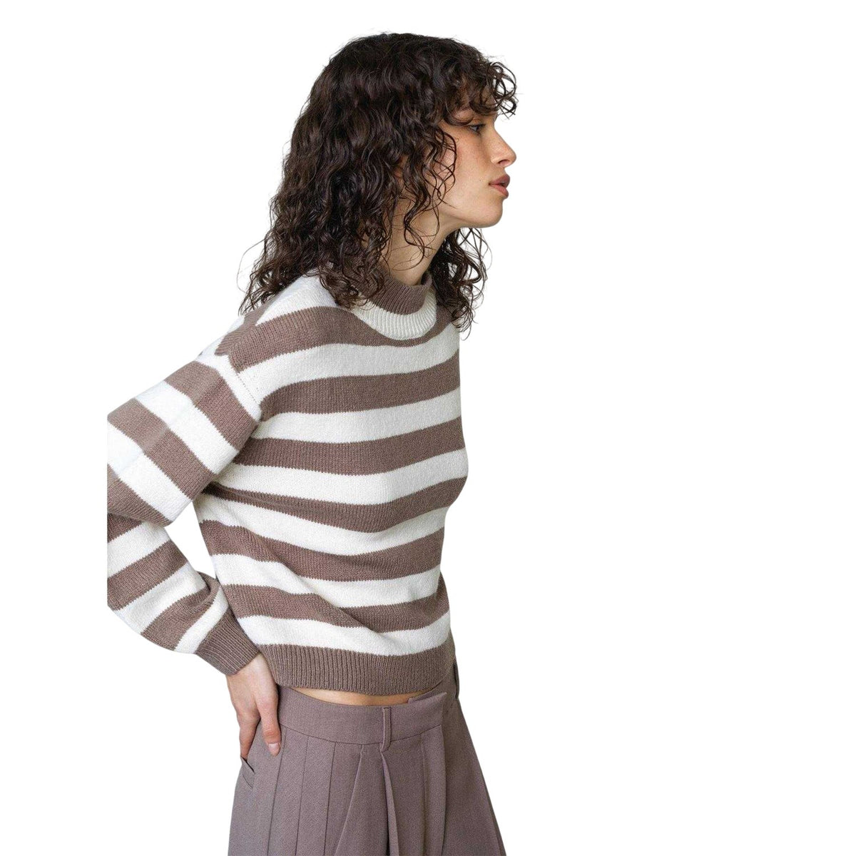 Taupe-Cream - Side - French Connection Womens-Ladies Larisa Stripe Jumper