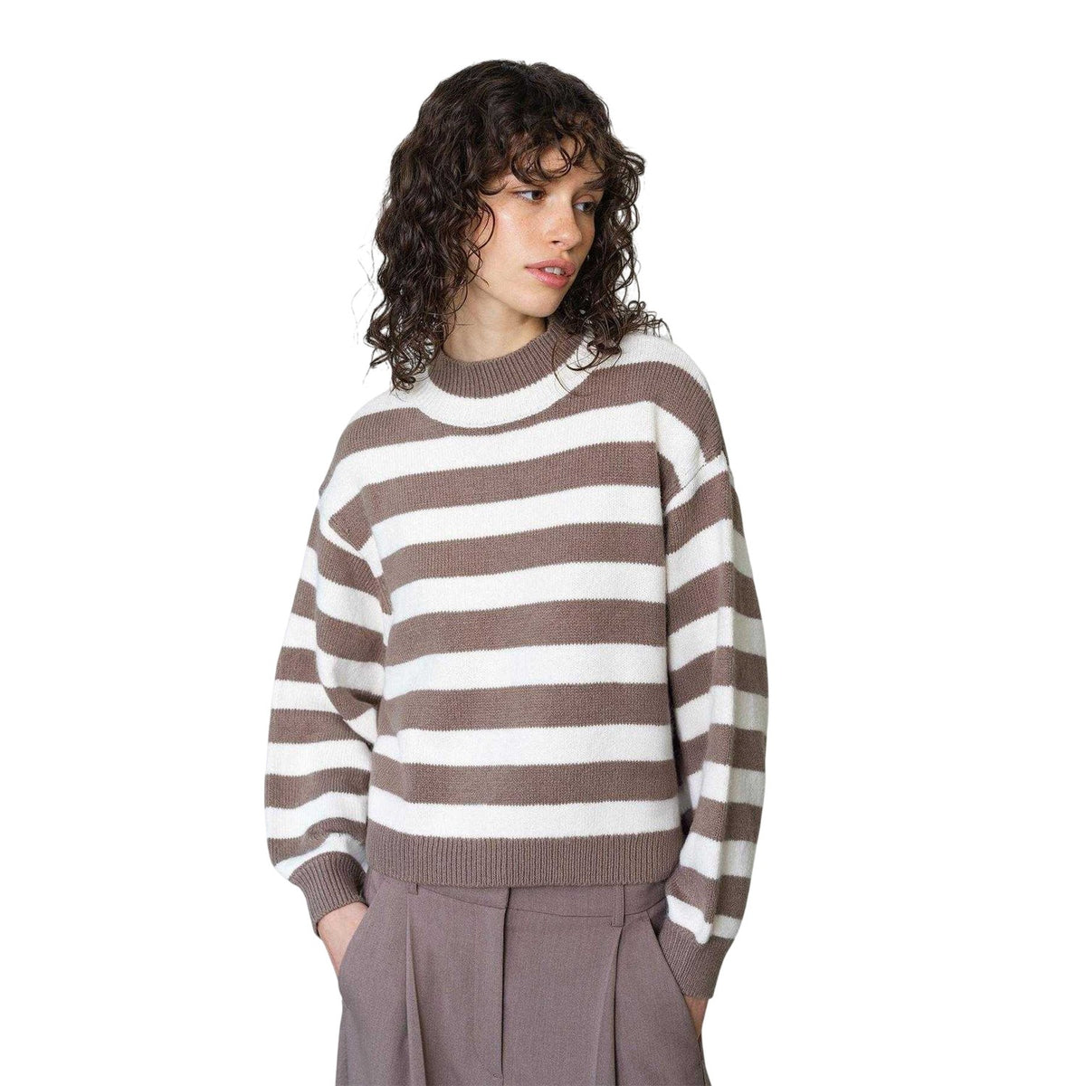 Taupe-Cream - Lifestyle - French Connection Womens-Ladies Larisa Stripe Jumper