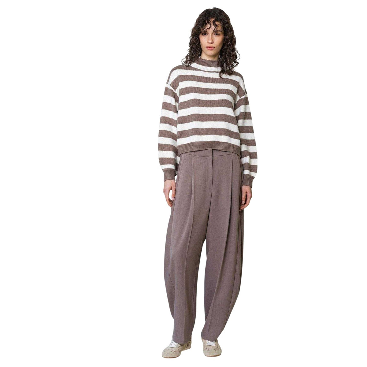 Taupe-Cream - Pack Shot - French Connection Womens-Ladies Larisa Stripe Jumper