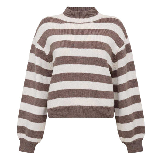 Taupe-Cream - Front - French Connection Womens-Ladies Larisa Stripe Jumper