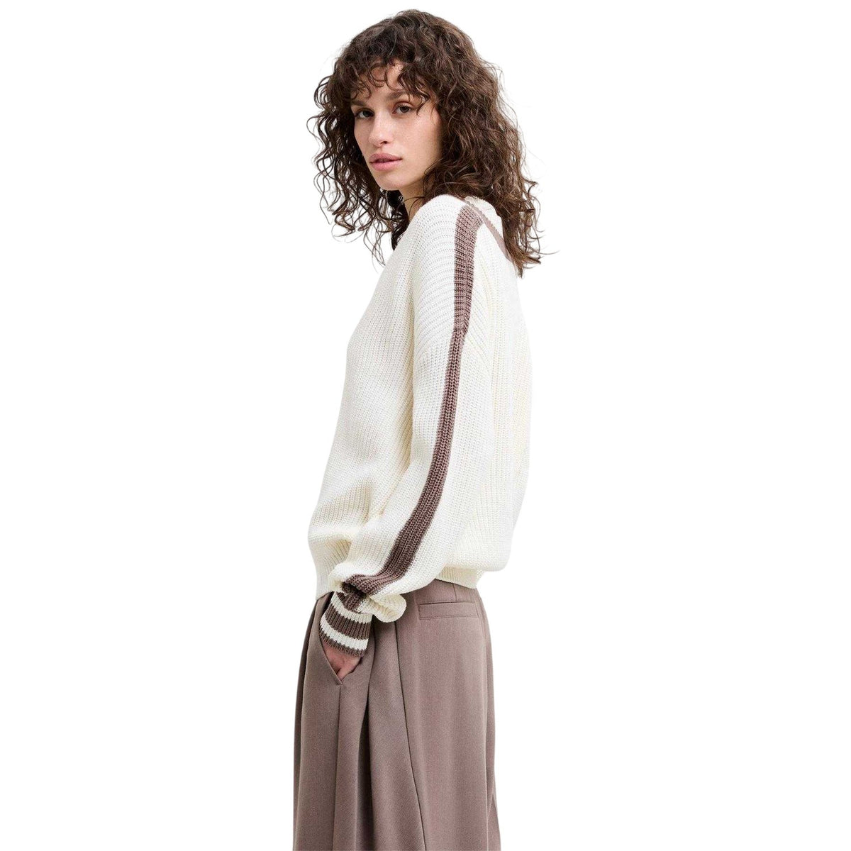 White-Taupe - Side - French Connection Womens-Ladies Crew Neck Jumper