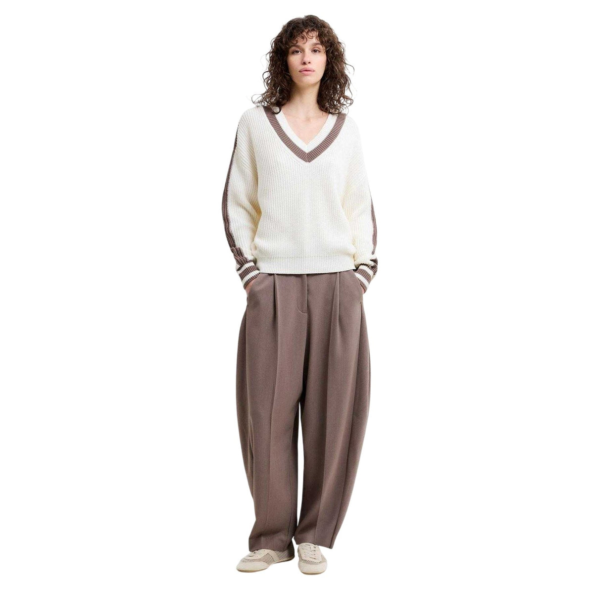 White-Taupe - Pack Shot - French Connection Womens-Ladies Crew Neck Jumper