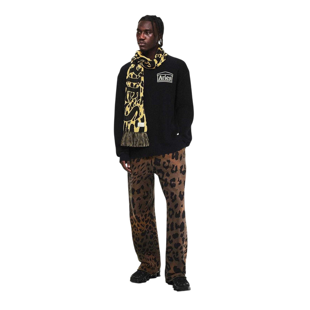 Beige - Lifestyle - Aries Mens Leopard Print Scarf