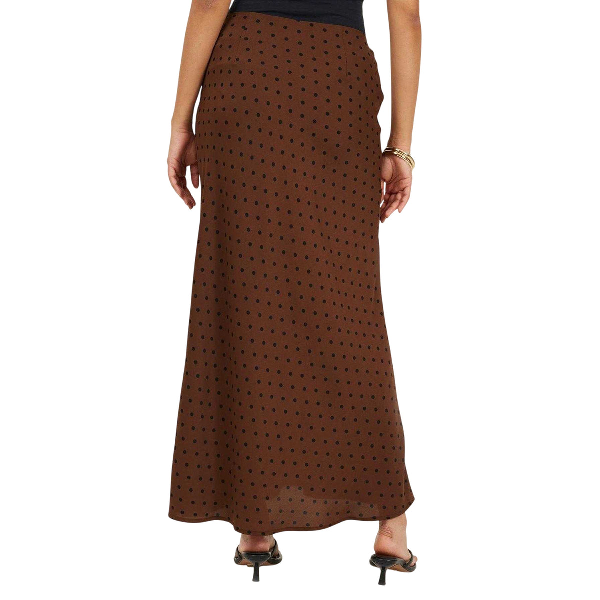 Brown-Black - Back - Brave Soul Womens-Ladies Polka Dot Maxi Skirt