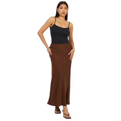 Brown-Black - Lifestyle - Brave Soul Womens-Ladies Polka Dot Maxi Skirt