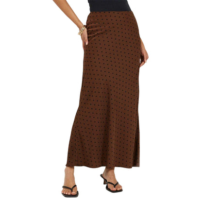 Brown-Black - Front - Brave Soul Womens-Ladies Polka Dot Maxi Skirt