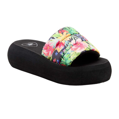Black - Front - Rocket Dog Womens-Ladies Splash Bahama Flatform Sliders