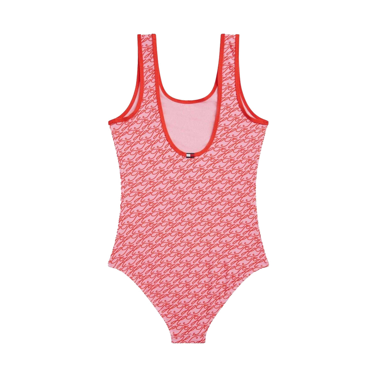 Rose Pink - Back - Tommy Hilfiger Girls Scoop Neck One Piece Swimsuit