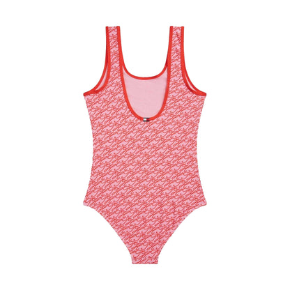 Rose Pink - Back - Tommy Hilfiger Girls Scoop Neck One Piece Swimsuit
