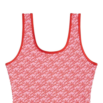 Rose Pink - Side - Tommy Hilfiger Girls Scoop Neck One Piece Swimsuit