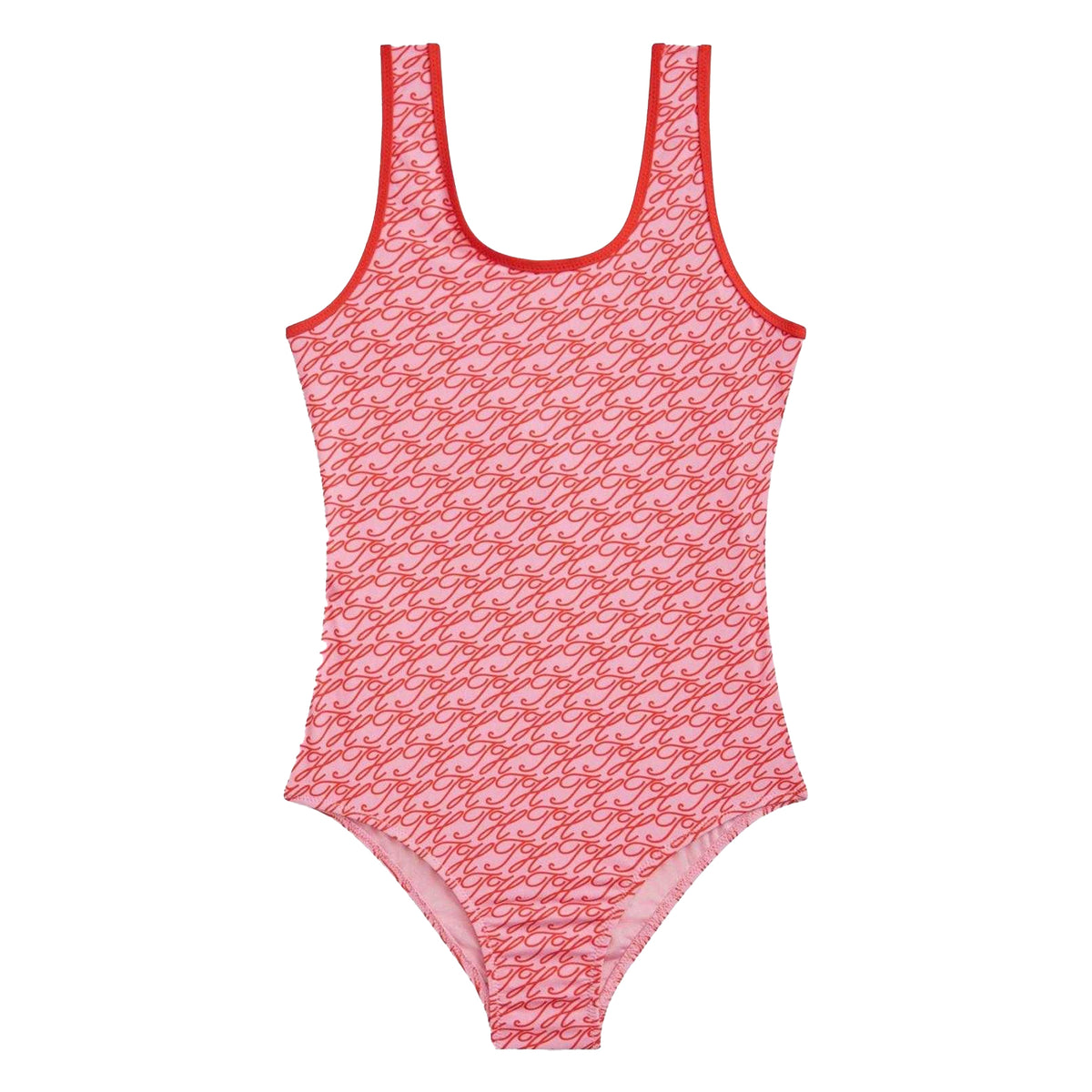 Rose Pink - Front - Tommy Hilfiger Girls Scoop Neck One Piece Swimsuit