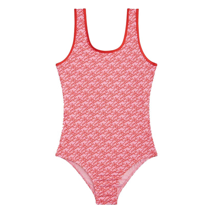Rose Pink - Front - Tommy Hilfiger Girls Scoop Neck One Piece Swimsuit