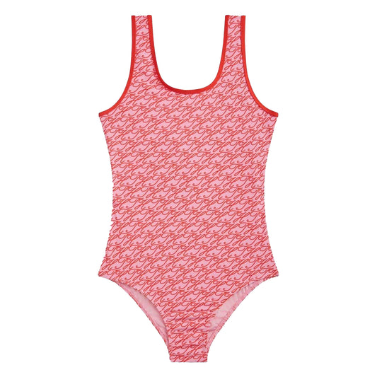 Rose Pink - Front - Tommy Hilfiger Girls Scoop Neck One Piece Swimsuit