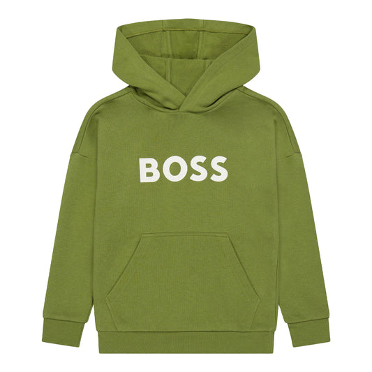 Green - Front - Boss Childrens-Kids Lettering Print Regular Hoodie