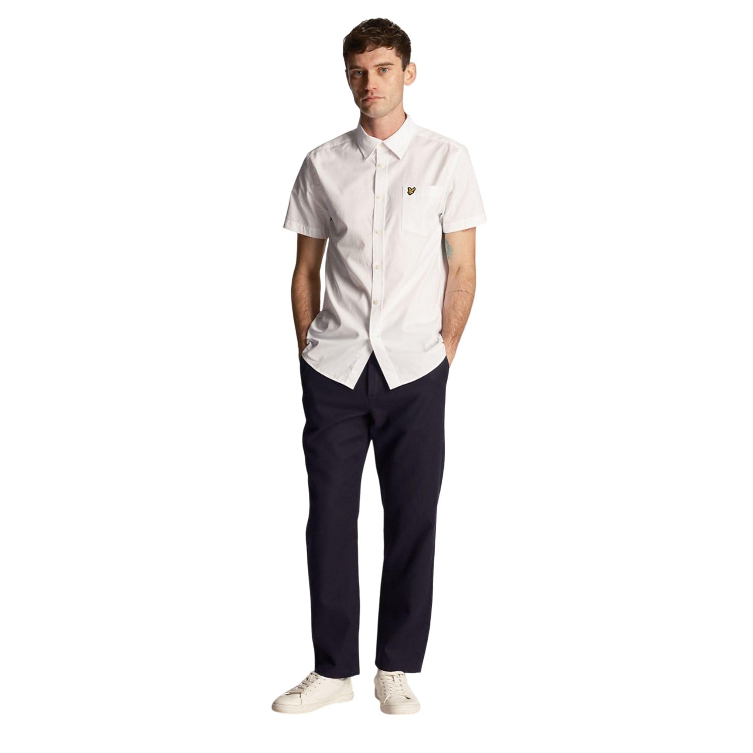 White - Lifestyle - Lyle & Scott Mens Plain Poplin Short-Sleeved Shirt