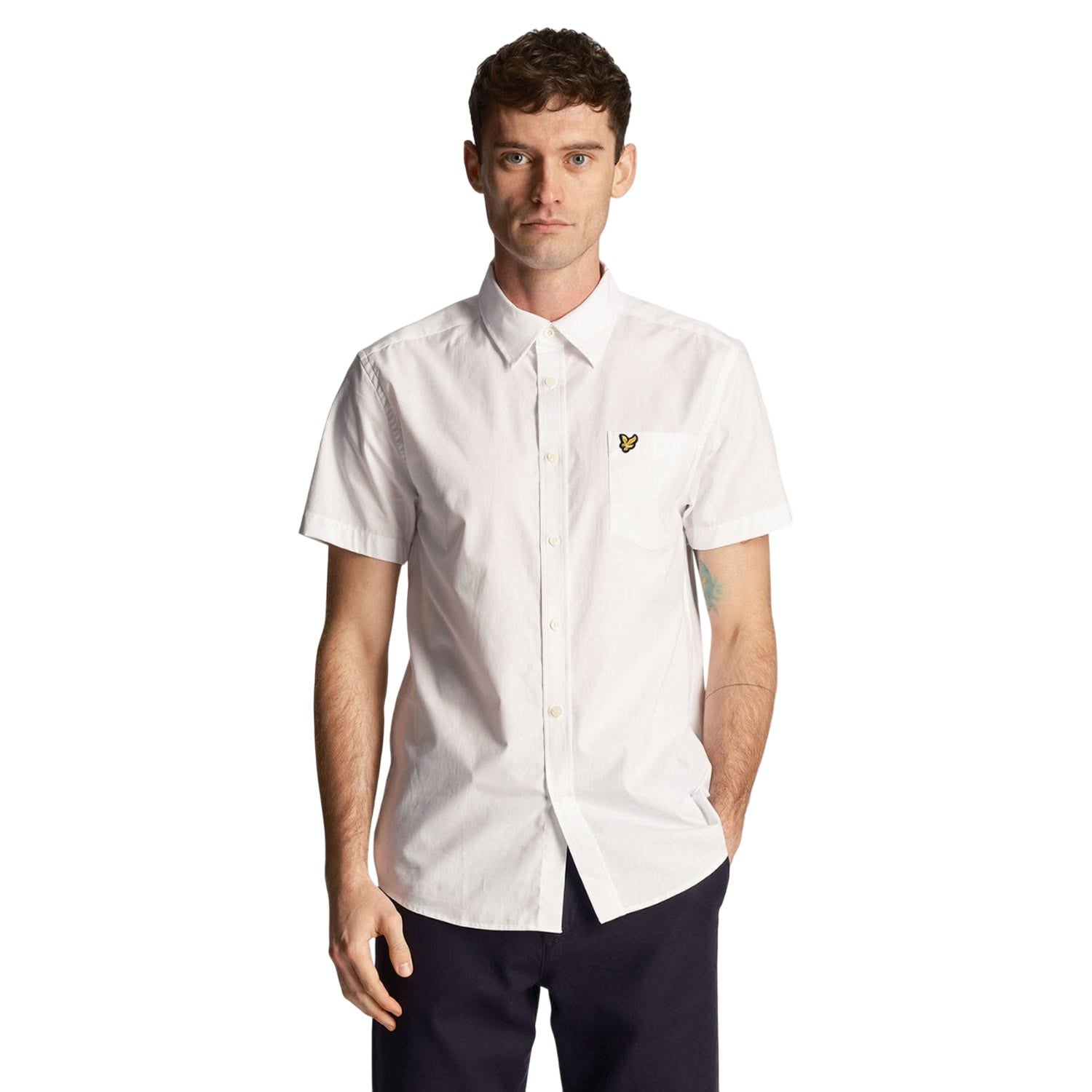 White - Front - Lyle & Scott Mens Plain Poplin Short-Sleeved Shirt