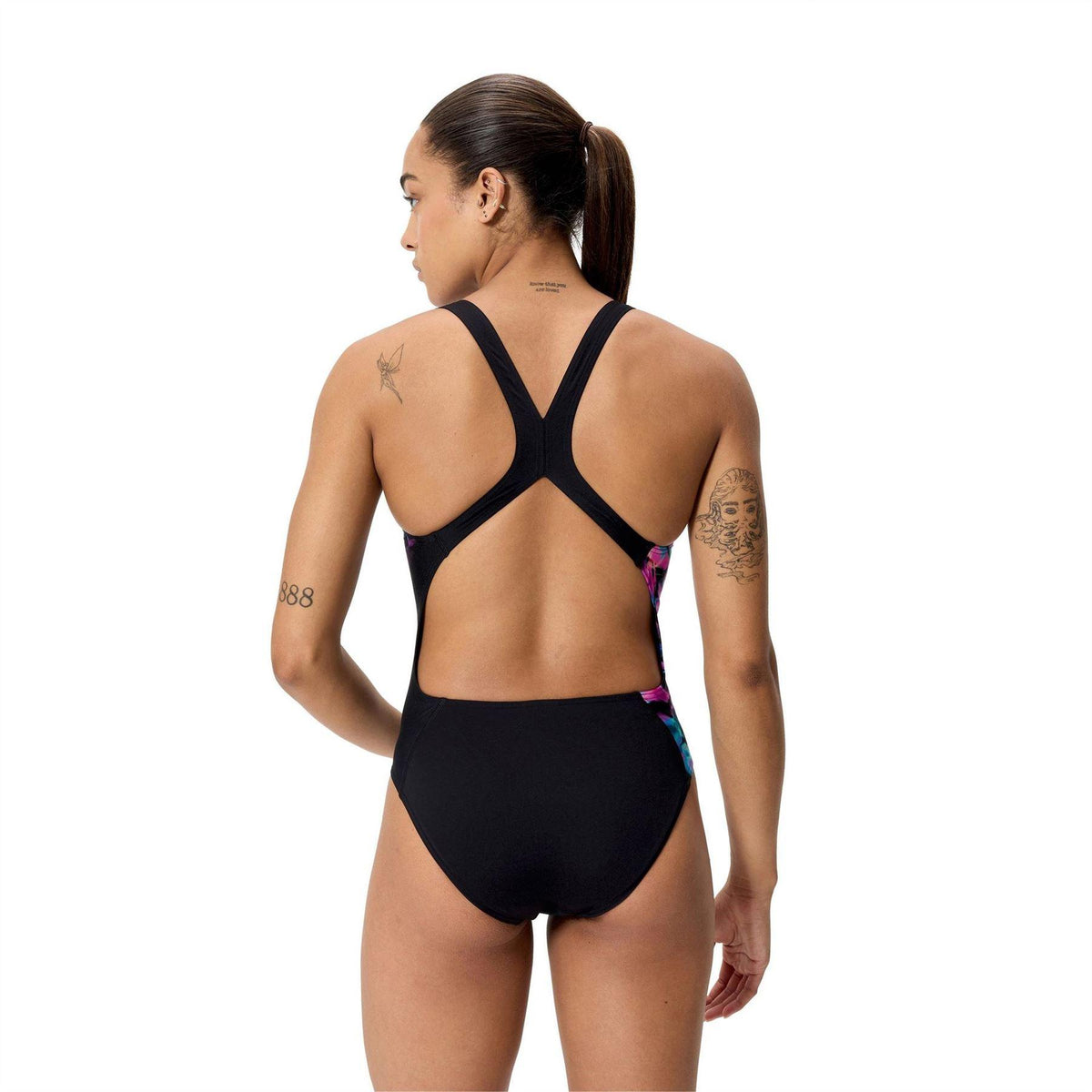 Black - Back - Speedo Womens-Ladies Abstract One Piece Swimsuit
