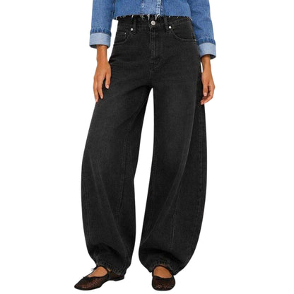 Black - Side - I Saw It First Womens-Ladies Denim Wide Leg Jeans
